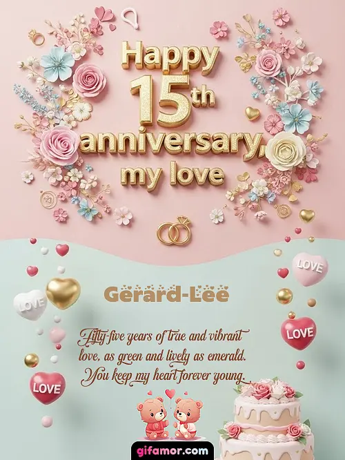 GIF de Wedding Anniversaries by Year: Fifty-five years of true and vibrant love, as green and lively as emerald. You keep my heart forever young.
