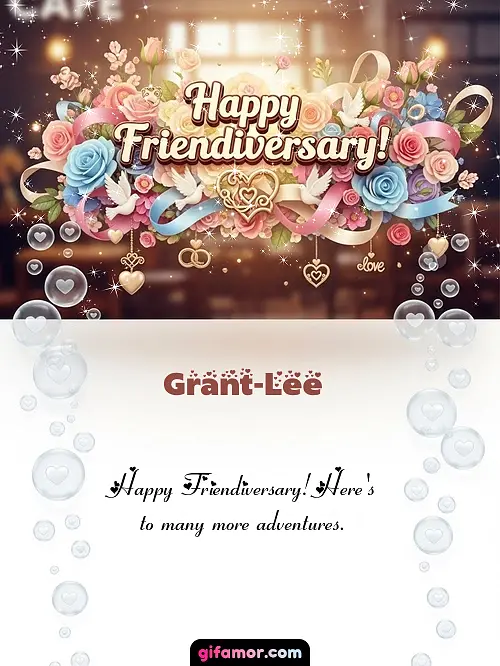 GIF de Friendship anniversary: Happy Friendiversary! Here's to many more adventures.